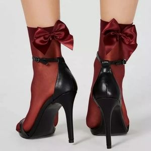 I▪︎N▪︎C Anklet Socks, Sheer, Bow, Burgundy